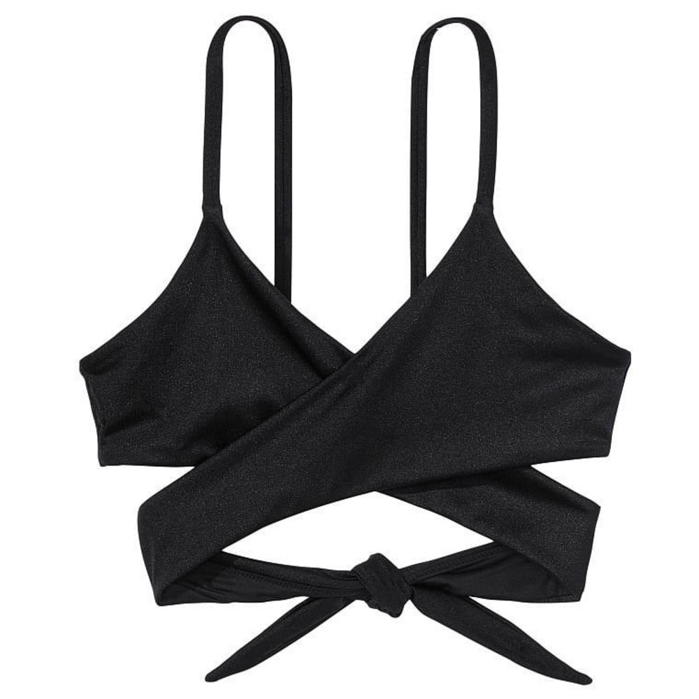 VICTORIA'S SECRET *NWT* Long Wrap Detail Triangle Bikini Top in Black - Size S